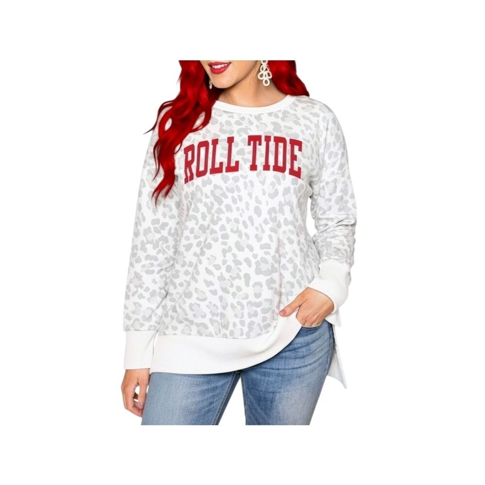 Game Day Couture Alabama Roll Tide Crew Neck Side-Slit French Terry Pullover 2XL